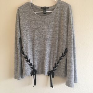 Grey speckled long sleeve with velvet ties